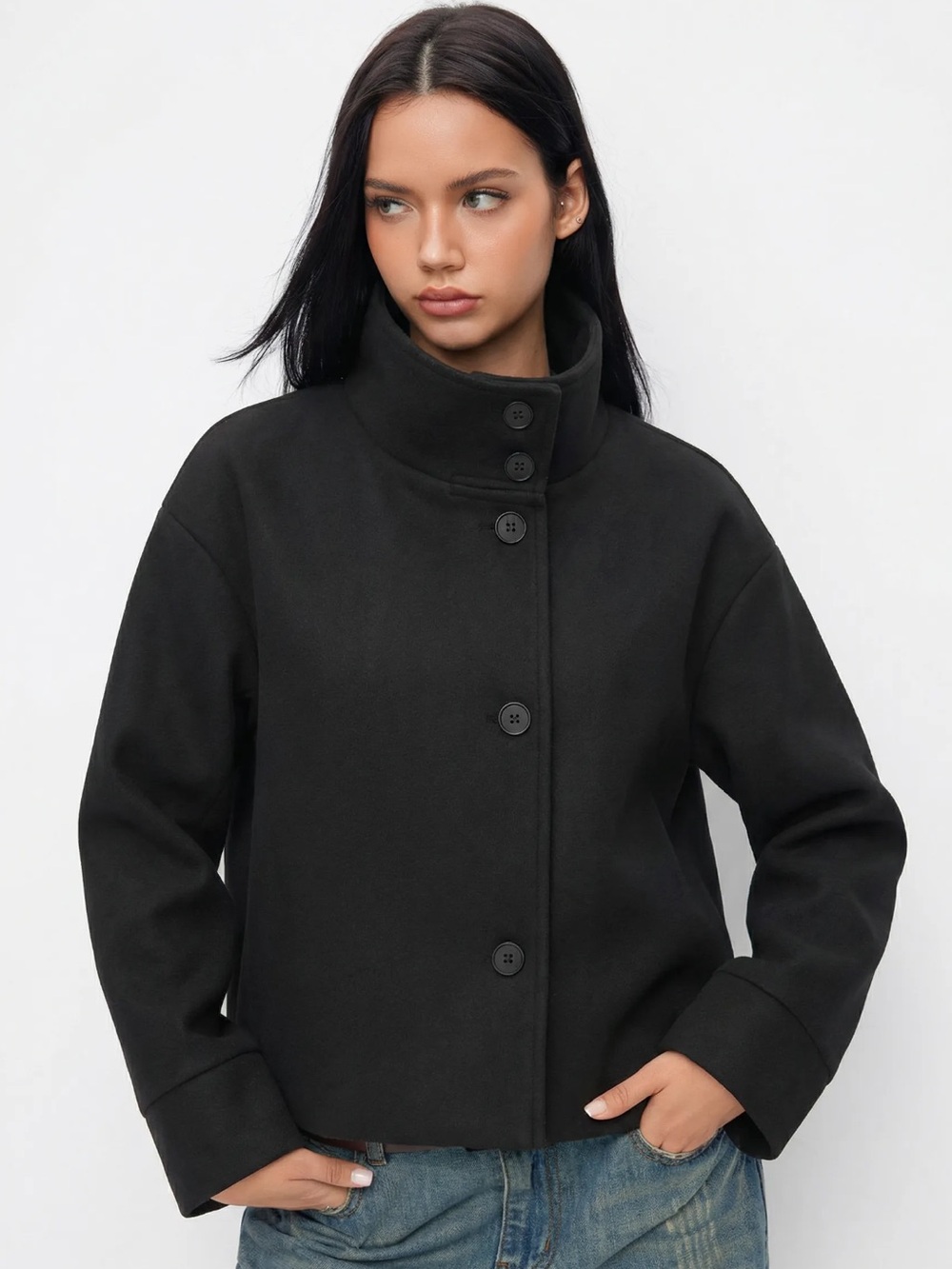 NWT CIDER HIGH NECK BUTTON OVERSIZED LONG SLEEVE JACKET